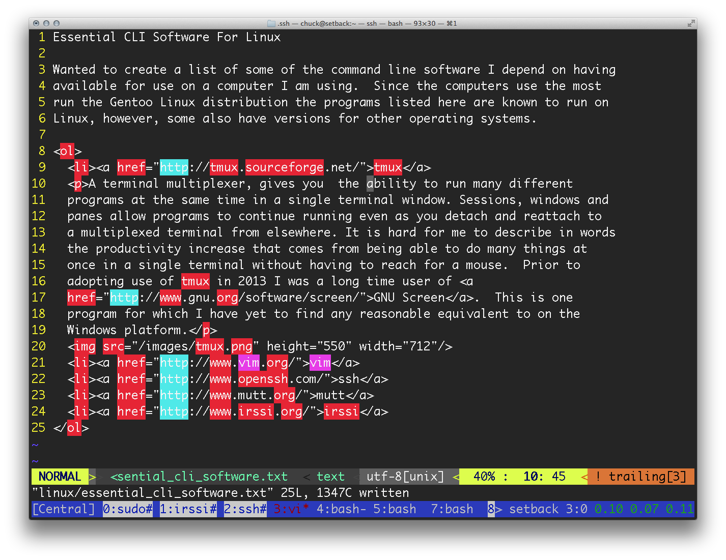 tmux in use